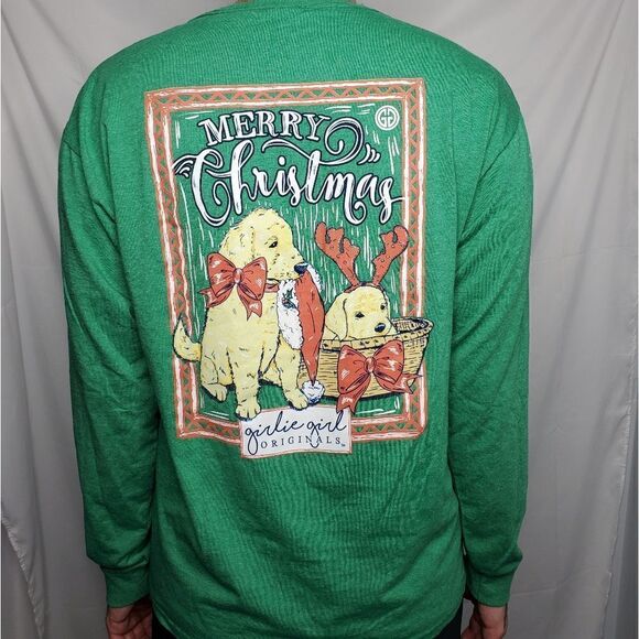 GIRLIE GIRL green t-shirt preppy Christmas dogs long sleeve L‎ - Picture 5 of 11